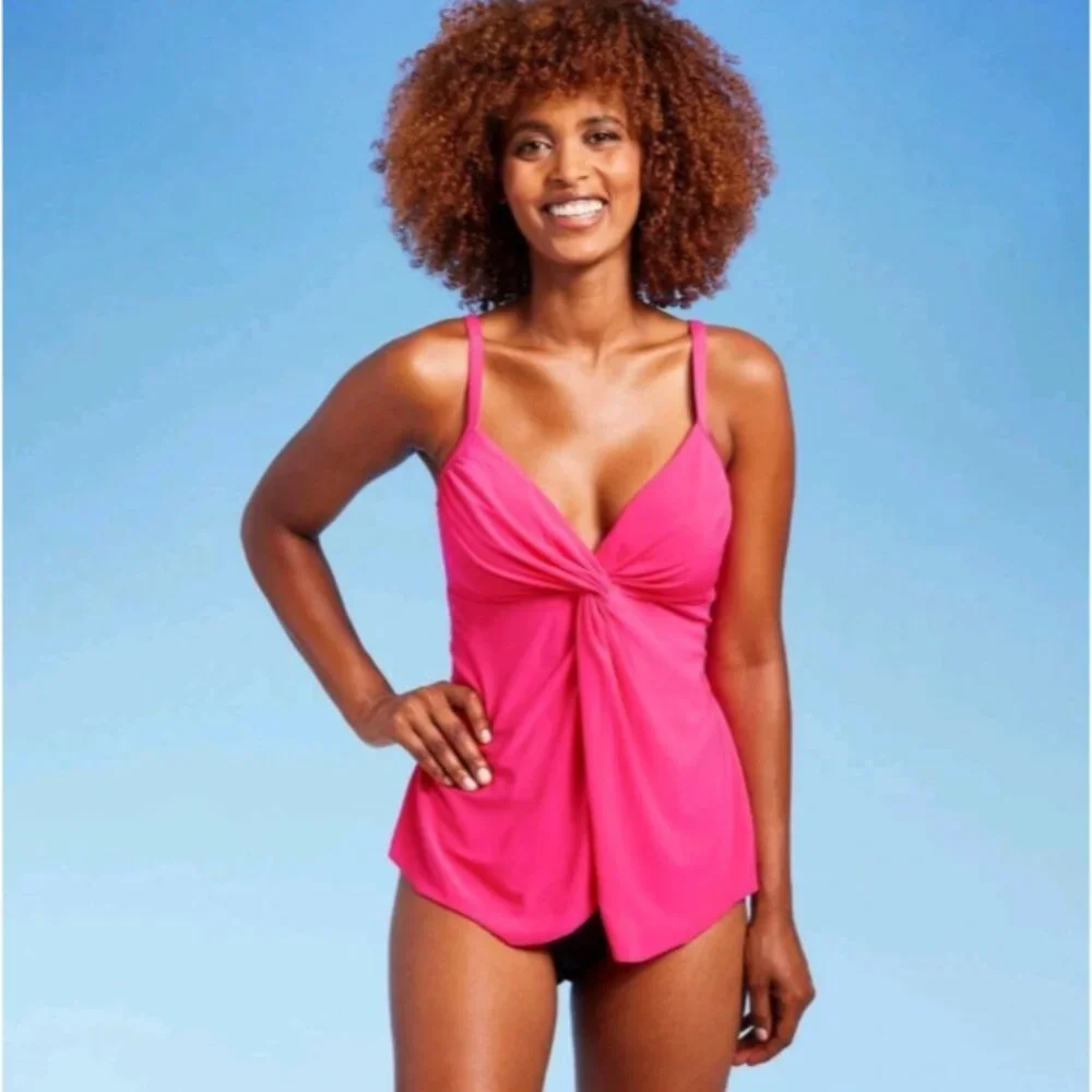 Aqua Green Women's One Piece Swimsuit Swimwear UPF 50+ Pink XL Draped - Picture 1 of 8